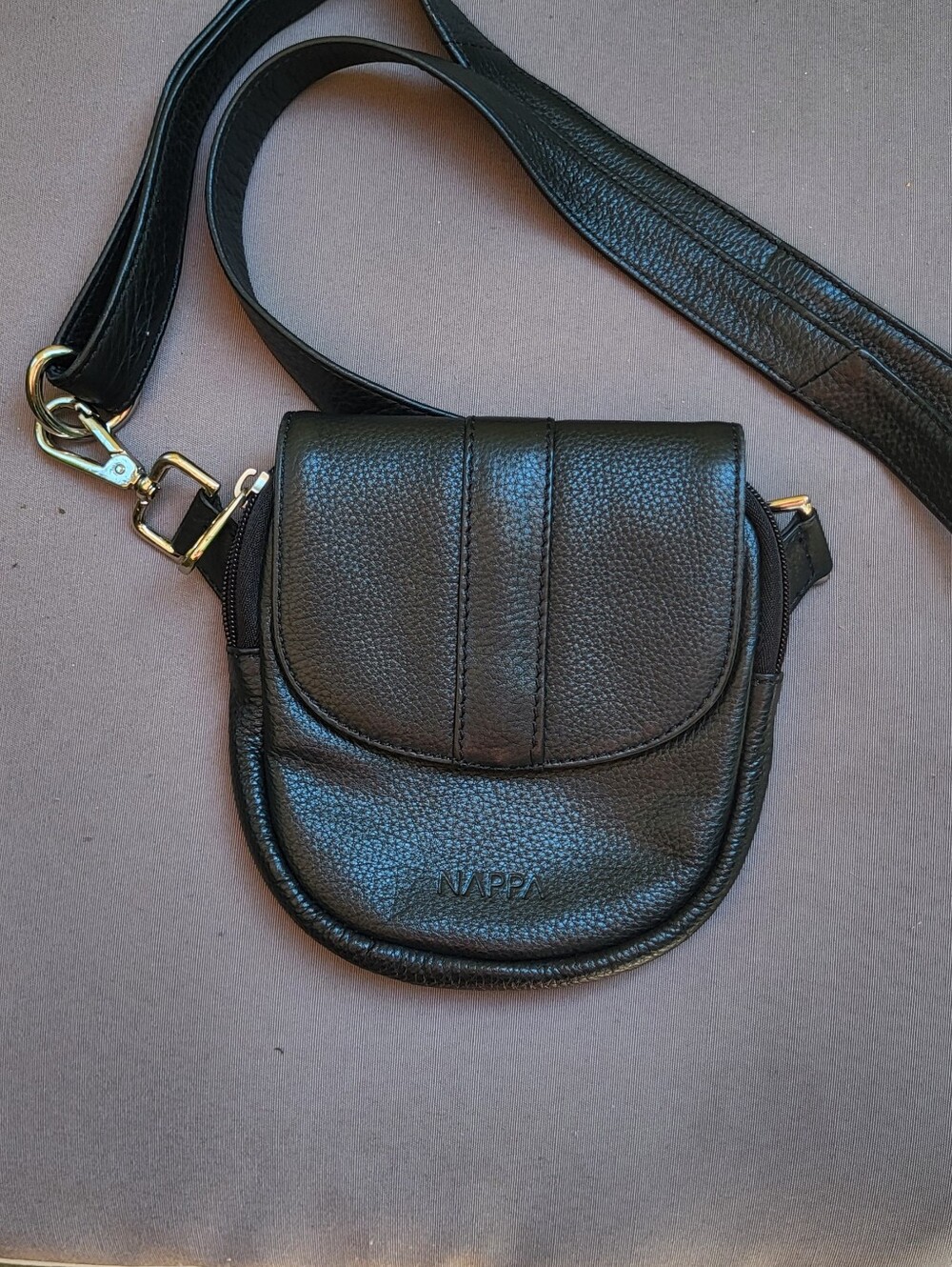 Nappa TORONTO Black Pebbled Leather Crossbody Saddle Bag